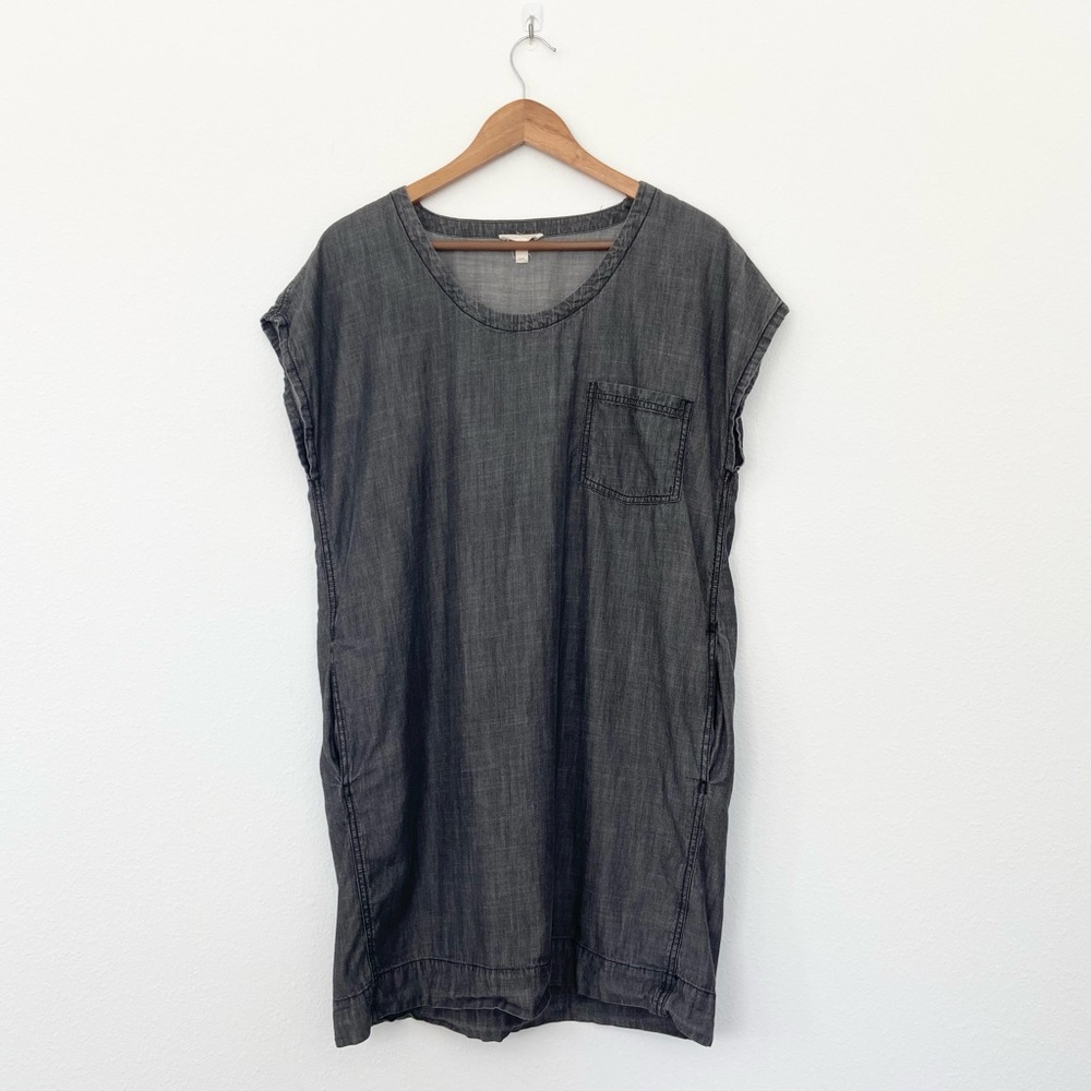 Eileen Fisher Charcoal Gray Chambray tunic/ dress with pockets size Small